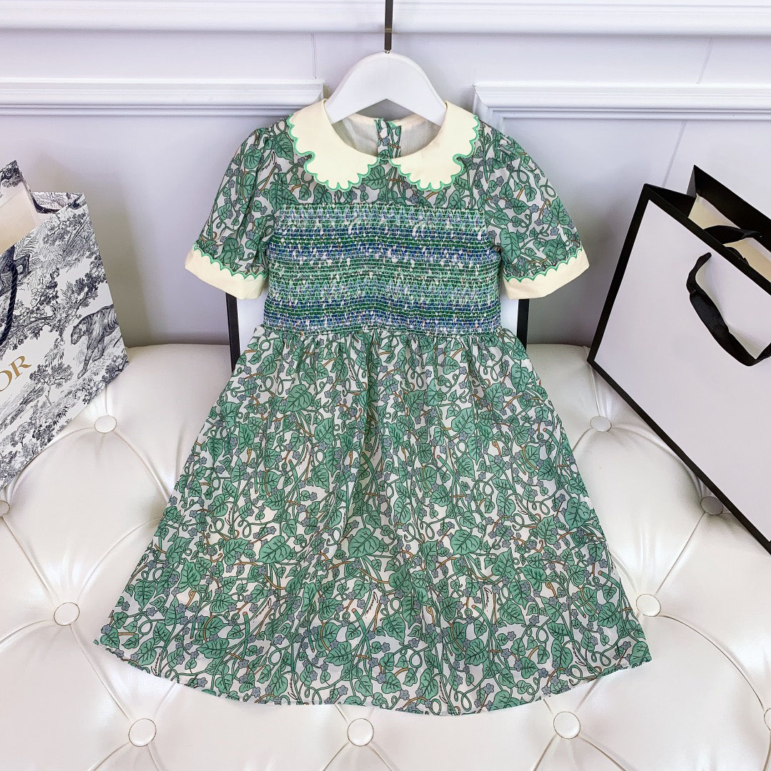 

girls's flower dresses brand designer girl skirt Peacock color size 100-150, Green