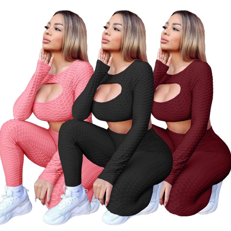 

Women's Two Piece Pants Globle Pure Color Tracksuits For Women Sets Sexy Chest Hollow Out Jogging Suits Fitness Suit Wholesale Drop, White