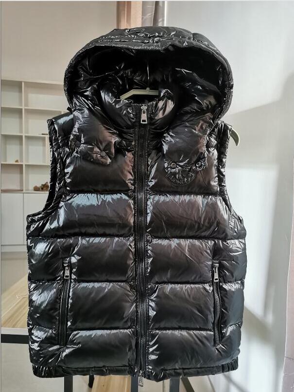 

Men Women Hooded Down Vest Thick Soft Warm Double Zipper Waterproof Jacket Black White