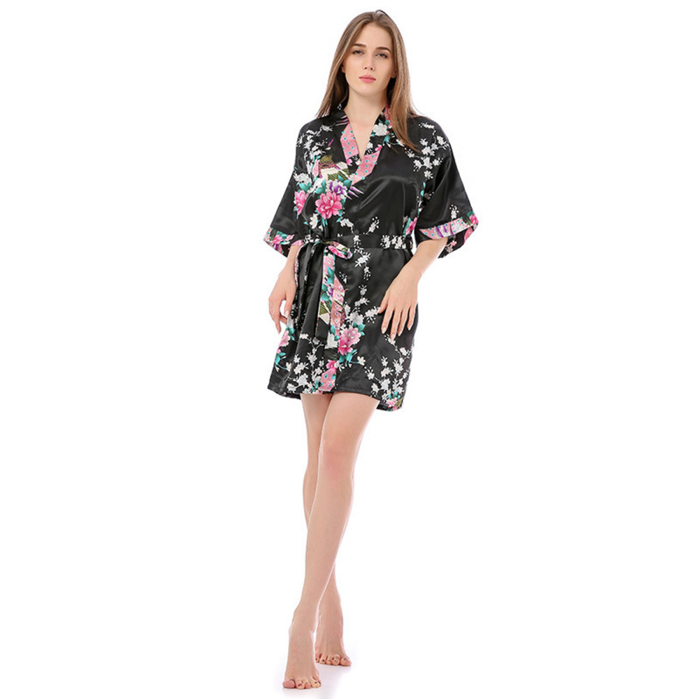 

Peacock Short Pajamas sexy cardigan bathrobe silk morning gown