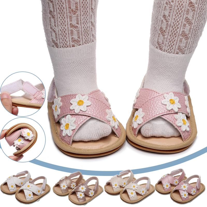 

Sandals Born Toddler Shoes Baby Girls Summer Cute Cross Flower Soft Sole Flat Infant First Walkers, White