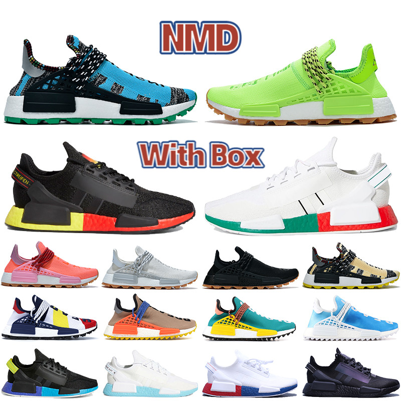 

With Box NMD human race R1 V2 running Shoes know soul Hu Pharrell Solar Pack Pale Nude oreo triple black blue men women sneakers, Color#12