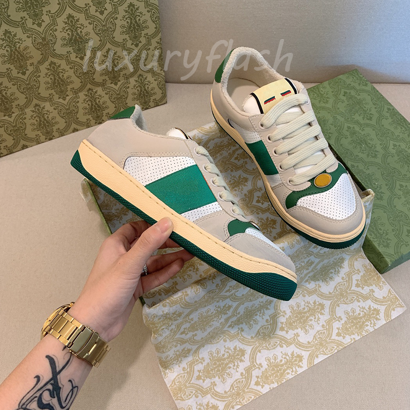 

Women Designer Luxurys Sneakers Shoes Popular Screener Leather Distressed Shoe Green Red Stripe Bottom Men Outdoor Casual with Box, This option is not for sale.