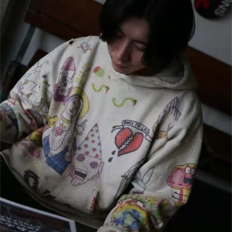 

Readymade Saint Michael Hoodie Simpson hand painted graffiti sweater, Light gray
