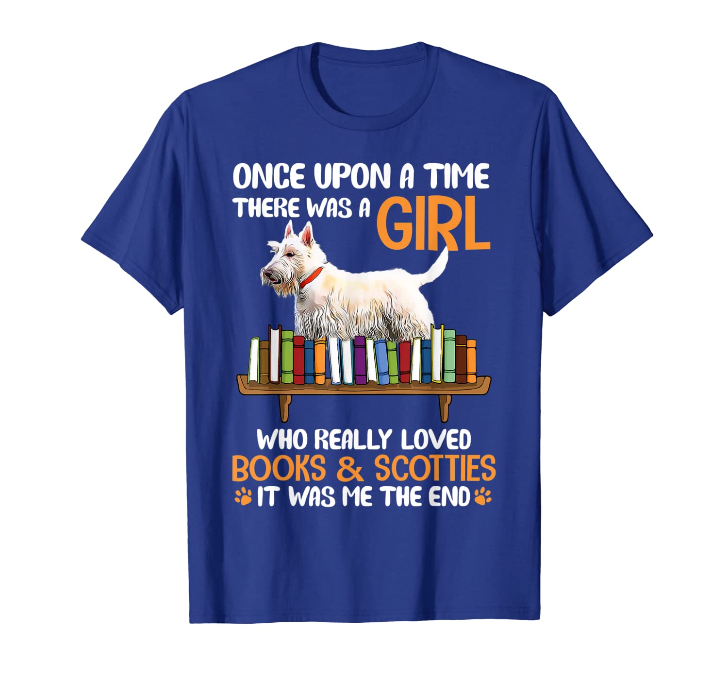 

there was a girl loved book scottish terrier dog tshirt, White;black