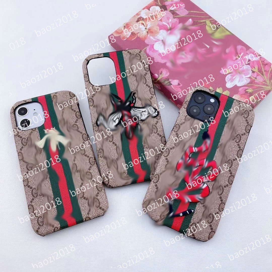 

Brand designer Classic Embroidery snake bee cell phone cases for iphone 12 12pro max 11 11pro Xs max XR X 7 7plus 8 8plus back cover case, #3