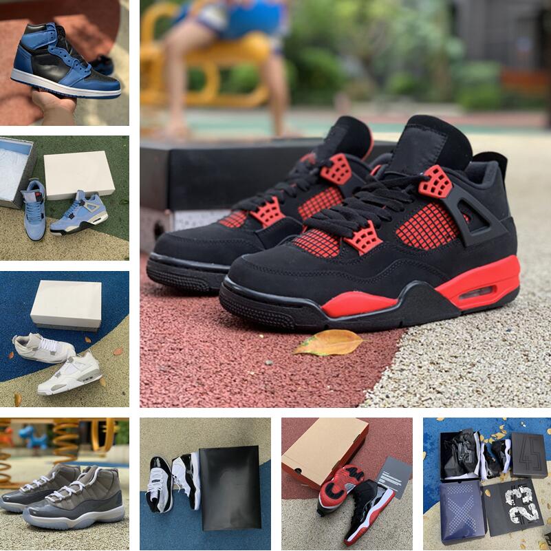 

2021 11S Cool Grey Mens Basketball Shoes 1 Dark Marina Blue 4 Red Thunder White Oreo Black Cat Bred 11 Blackout Concord 45 Space Jam Jubilee Sneaker Trainer, Fire red