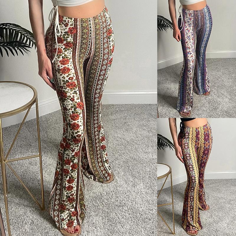 

Women' Pants & Capris FD284 Style 2021 Printed Bohemian Micro-flared Leggings, Blue