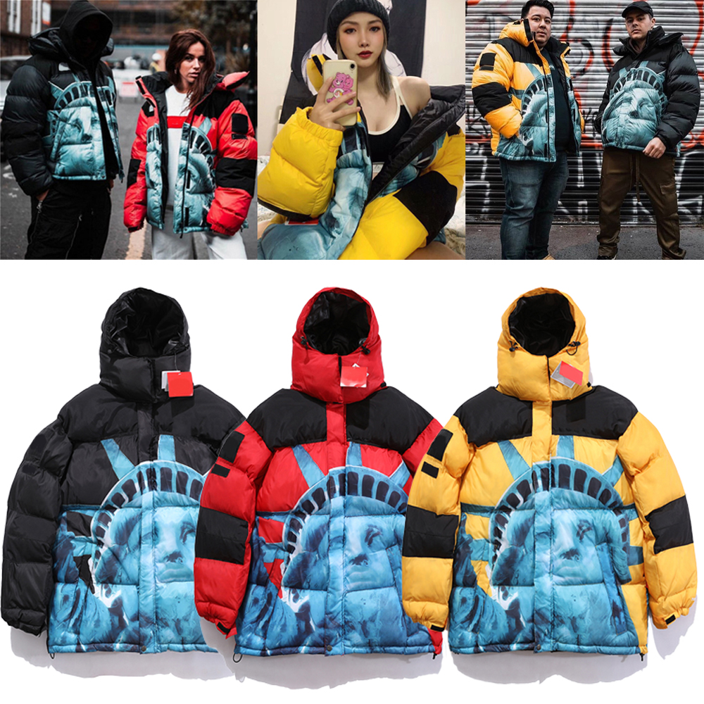 

Designer TNF Statue of Liberty Classic letter embroidery Mens down Coat Printing Parka Winter Jacket Men Women Feather Overcoat face north J, Black