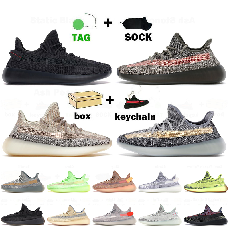 

With Box Big Size 13 Mens Running Shoes Trainers Static Reflective Ash Blue Pearl Stone Kanye Yeezy 350 V2 Yeezys Boost Women Sneakers, A39