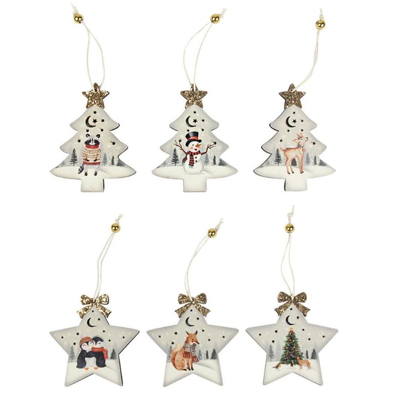 

Christmas Decorations 3PCS Wooden Tree Pendant Cute Star Shape Hanging Ornaments For Home Decoration Xmas Year Gift