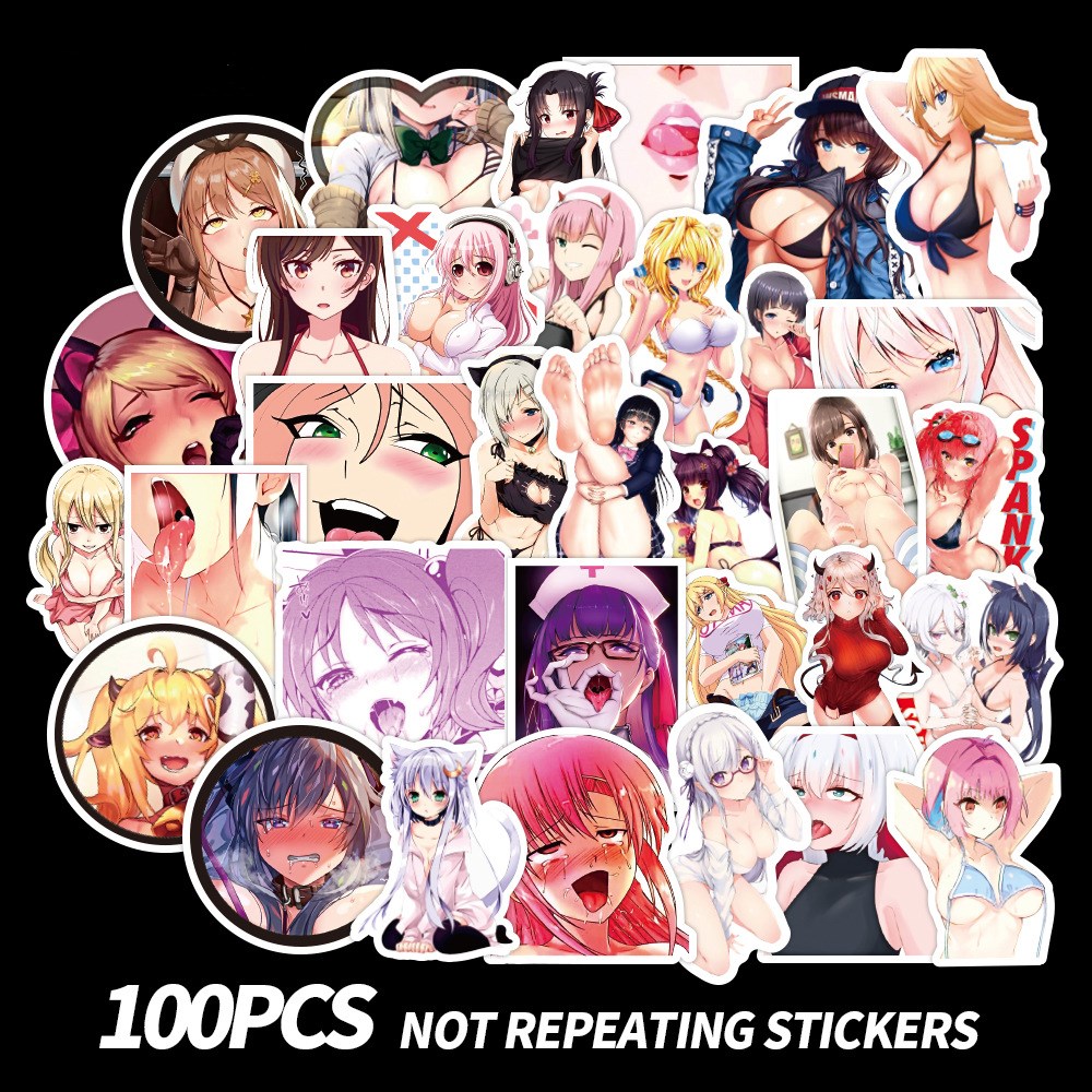 

100pcs/Lot Anime Sexy Girls Stickers For Laptop Skateboard Notebook Luggage Water Bottle Car Decals, Multi-color