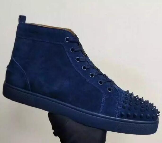 

[With Full Package]leisure casual shoes red bottom sneakers for men with Spikes black suede fashion menshigh top trainers size 35-47, Blue