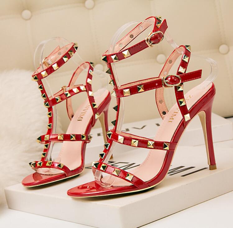 

Sandals for Women Woman Shoes High Heels Sexy Designer Sandals Genuine Leather Party 9.5cm Thin Heels Women Sandals, Black