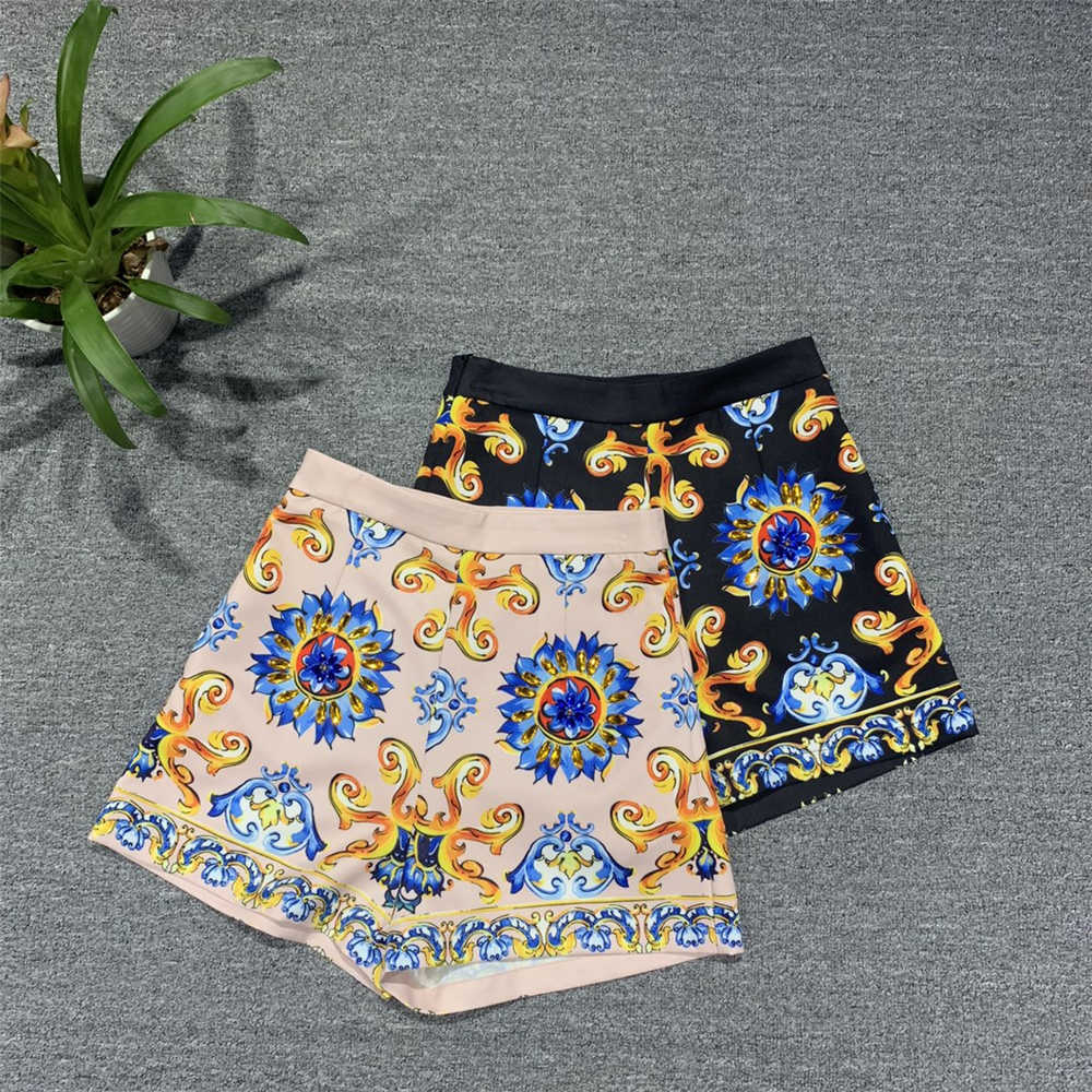 

Truevoker Summer Runway Fashion Shorts Lady High Street Retro Porcelain Print Diamond Resort 210602, Beige