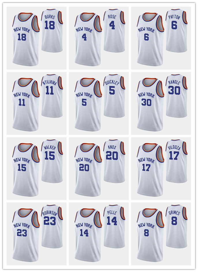 

New YorkKnicksMEN Julius Randle Kemba Walker RJ Barrett Derrick Rose 75th Anniversary White Jersey, 13