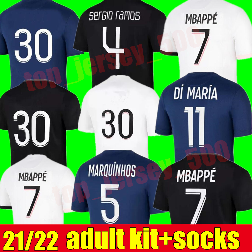 

Maillots football 2021 2022 soccer Jerseys Psgs 22 SERGIO RAMOS MBAPPE ICARDI shirt VERRATTI MARQUINHOS adult Men kit sets maillot de foot, 4th+socks