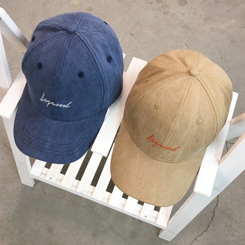 

LiangFang Chaoren Korean letter black children new wash old baseball cap man, Navy