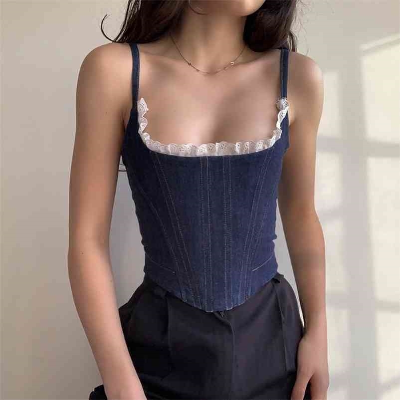 

Women Outer Denim Camis Sexy Solid Color Fish Bone Corset Slim Fashion Spring Summer 11B458 210525, Blue
