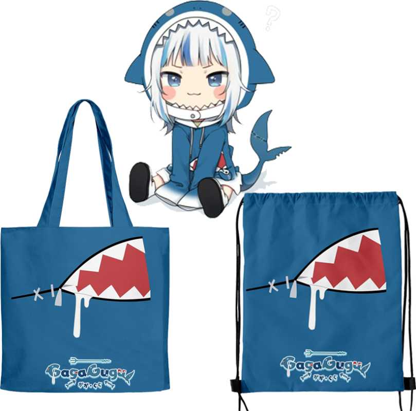 

School Bags Hololive VTuber Gawr Gura 3D Handbags Drawstring Travel Women's Bag Shopping Reusable Shoulder Shopper, Black