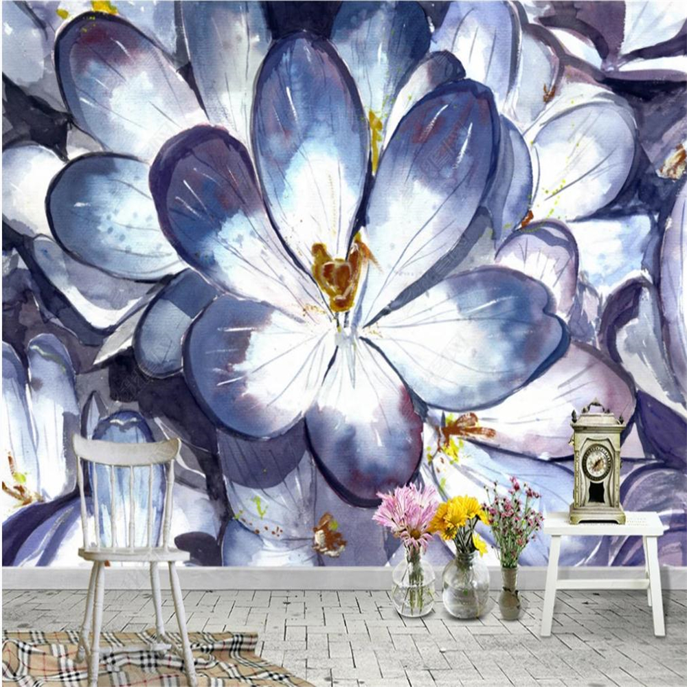 

murals wallpaper for living room Blue flower wallpapers hand painted european retro stereo 3d background wall mural
