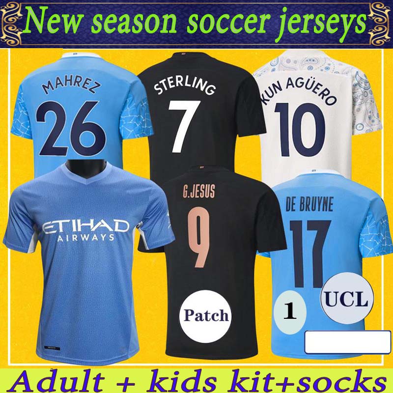 

2021 2022 Manchester soccer jersey 21 22 G. JESUS CITY STERLING FERRAN DE BRUYNE KUN AGUERO football shirts MAN uniform men + kids kit, Black;yellow
