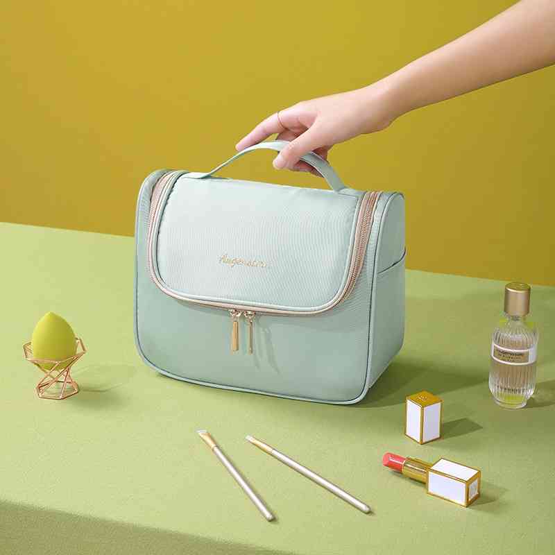 

2021 new portable solid color hook wash cosmetic storage bag printable gift, Green