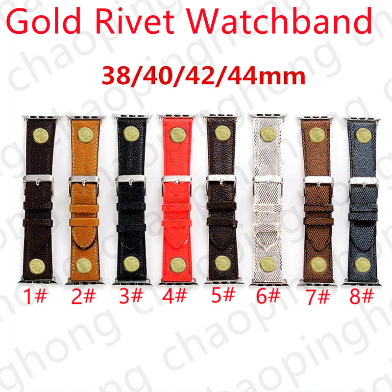 

Watch bands 41mm 42mm 40mm 44mm 45mm Strap For Apple Iwatch 7 Series 6 SE 3 2 Straps Leather Band Bracelet Wristband Watchband Top Luxury 38mm Gold Rivet for Men and Women
