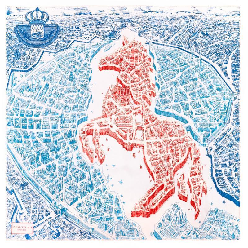

Scarves Luxury Manual Hand Rolled Twill Silk Scarf Women Horse Map Square Echarpes Foulards Femme Wrap Lady Bandana Hijab, Blue;gray