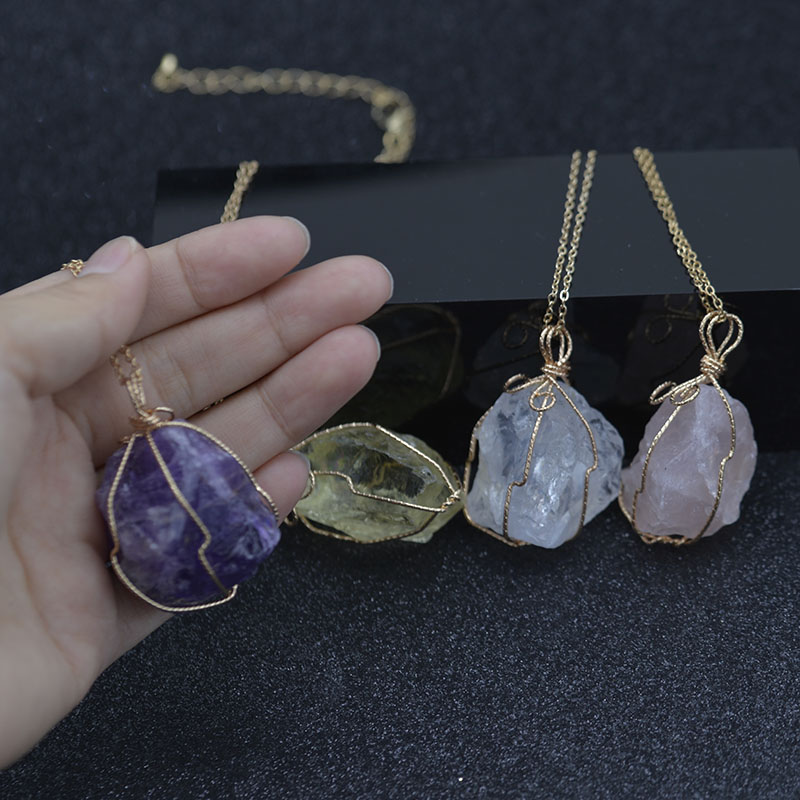 

Crystal Wire Natural stone necklace Irregular Quartz Agate Gemstone pendant women necklaces fashion jewelry will and sandy gift