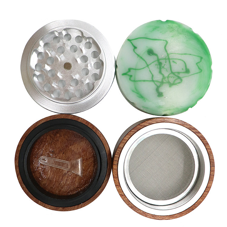 

2022 the old style grinder Imitation jade wood 61mm x 59mm 4 layers aluminum alloy wood cigarette grinders
