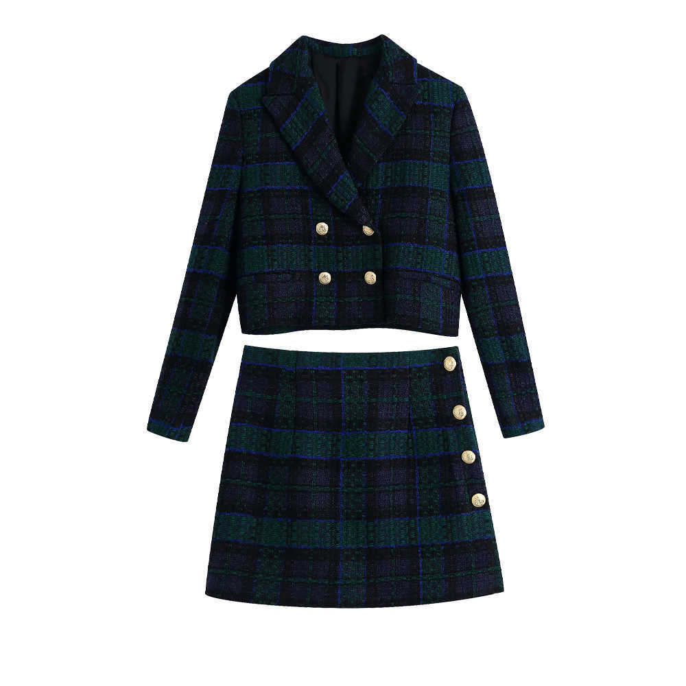 

Women 2 piece set suit Double breasted Cropped Blazer Mini Skirt Woman blazer and skirt set Chic Lady outfits 210709