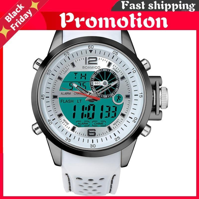 

Wristwatches Top Brand Men Sport Watches Multifunction Led Digital Analog Quartz White Military, Blue no box