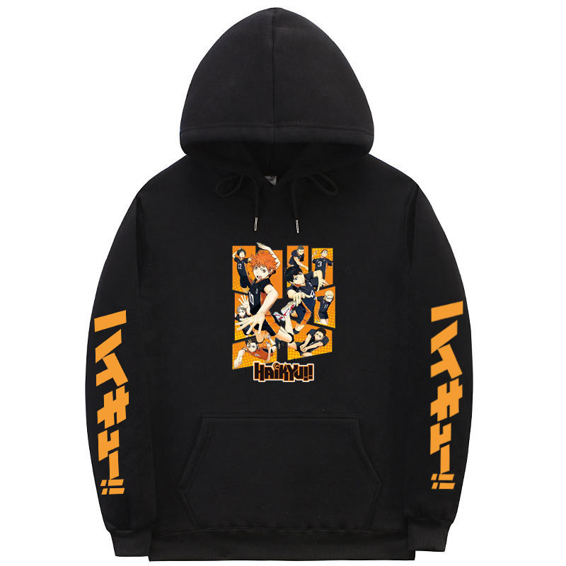 

Haikyuu Volleyball Junior Cartoon Day Loose Hooded Sweater, Black