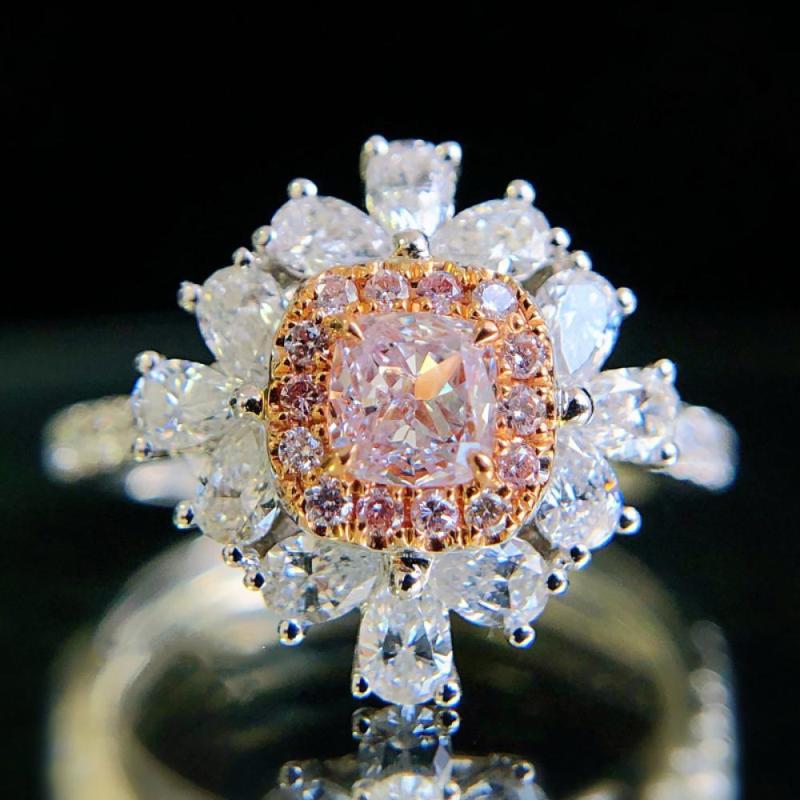 

Cluster Rings High-Quality Micro-Inlaid High-Carbon Diamond Jewelry Glamorous Natural Argyle Pink Ring For Woman, Golden;silver