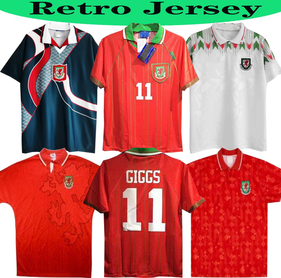 

1990 1993 Gales Wales 1992 1994 1995 1996 retro soccer jersey Giggs Hughes HOME AWAY Saunders Rush Boden Speed vintage classic football shirt, White