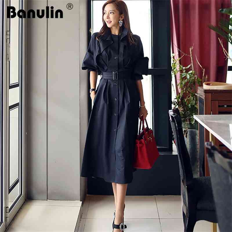 

Banulin Fashion Fall /Autumn Casual Signle breasted Simple Classic Long Trench coat with belt Chic Female windbreaker 210603, Rice gray