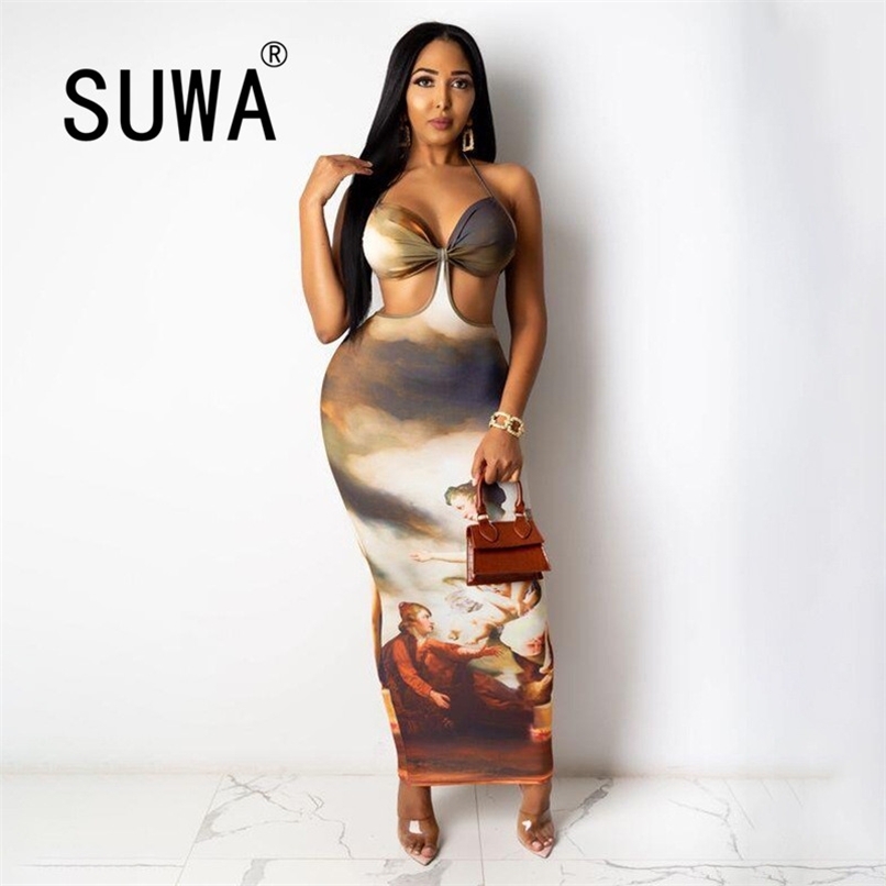 

Chest Hollow Out Sexy Dresse Women Summer Spaghetti Straps Birthday Party Bodycon Long Rose Gold Satin Wholesale 210525, Multi