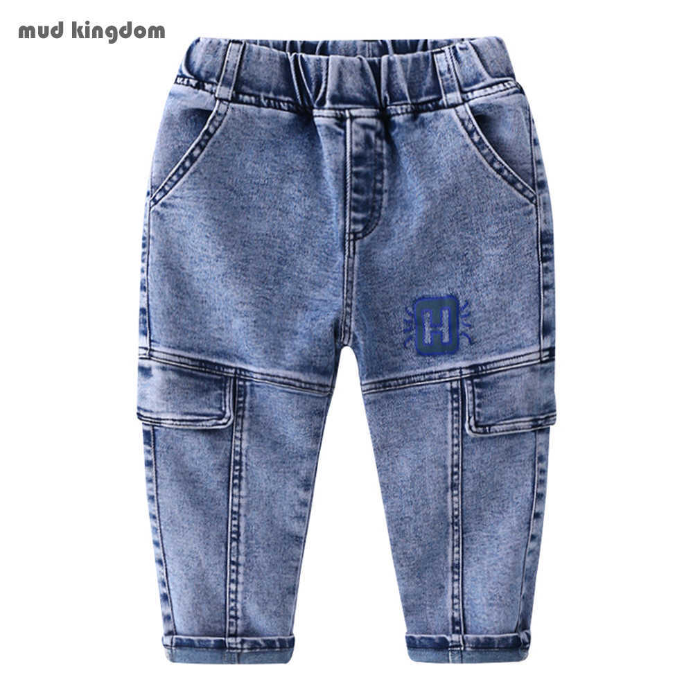 

Mudkingdom Boys Stretch Jeans Soild Elastic Waist Boy Denim Pant Fashion Kids Trousers 210615, Deep blue