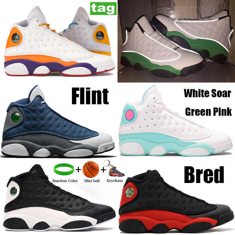 

Fashion 13 13s Flint GIGI White Soar Green Pink basketball shoes Reflective lucky playground reverse he got game bred Men Running sneakers, 3.black island green