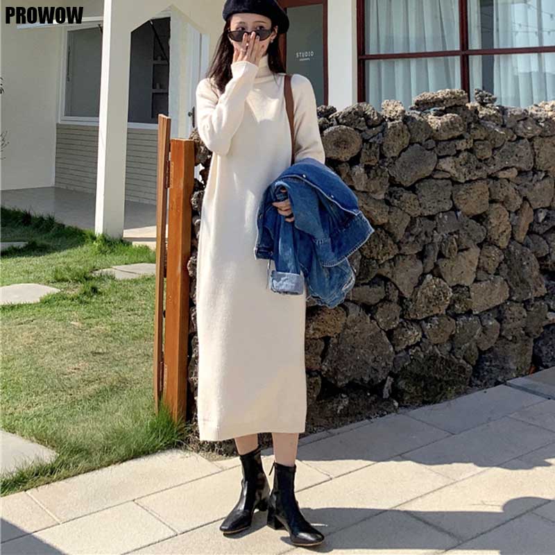 

2021 one-piece korean sweater knitted dress woman casual plus size loose dress winter new french vintage long sleeve knit dress, Black;gray