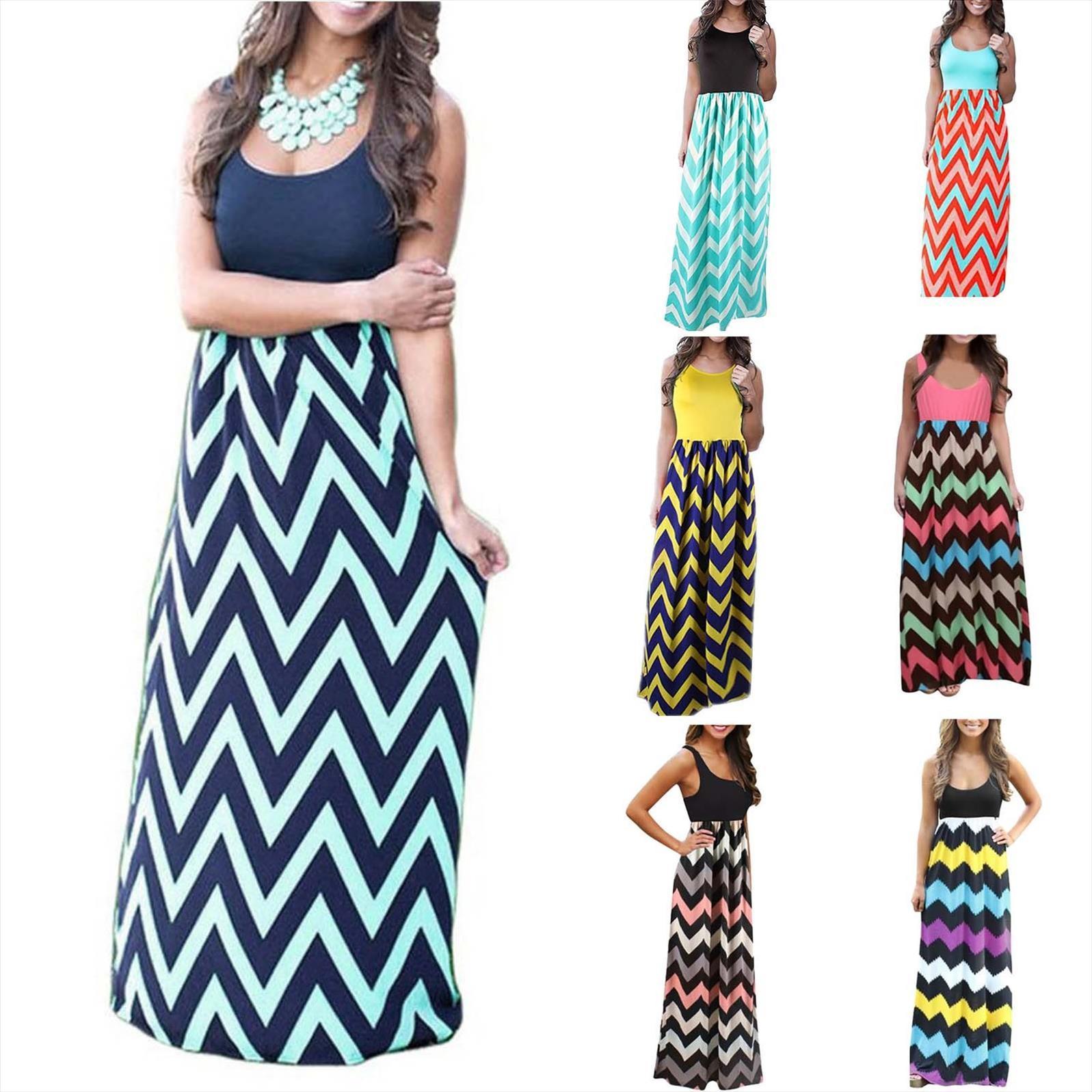 

o neck fashion casual womens dress striped long boho beach summer spring sundrss, Black;gray