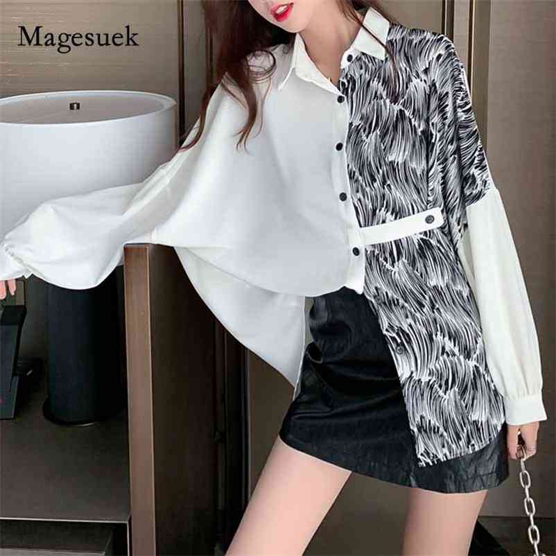 

Bat Long Sleeve Woman's Shirts Cardigan Printed White Loose Single-breasted Shirt & Blouse Women Korean Clothing 11006 210518