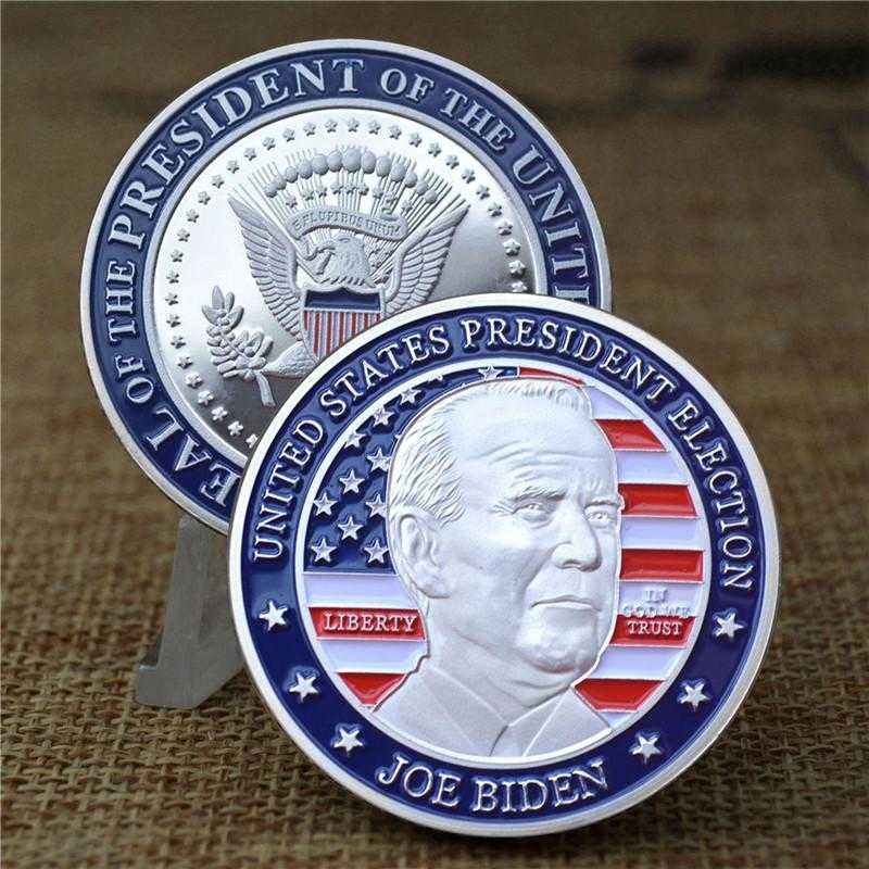 Biden President Commemorative Embossed Medallions Gift Silver Coin Metal Paint New President Of The America Joe Biden Badge 