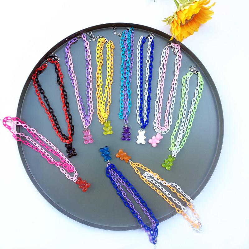 

Pendant Necklaces 2021 Trendy Acrylic Chain Necklace Colorful Resin Gummy Bear & Pendants For Women Girl Fashion Kids Jewelry Gift, Silver