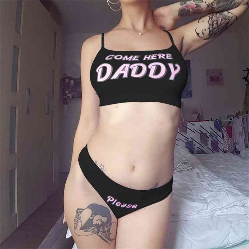 

Fashion COME HERE DADDY Letter Print Tank Top Sexy Sleeveless Summer Harajuku Kawaii Cropped Feminino Tops&Panties 210607, White1