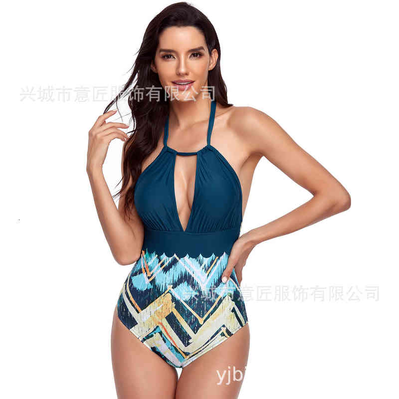 Cut 2021 Small Flower Sexy One Piece Hanging Neck Two Women&#039;s Swimsuit Bikini-image-678585991