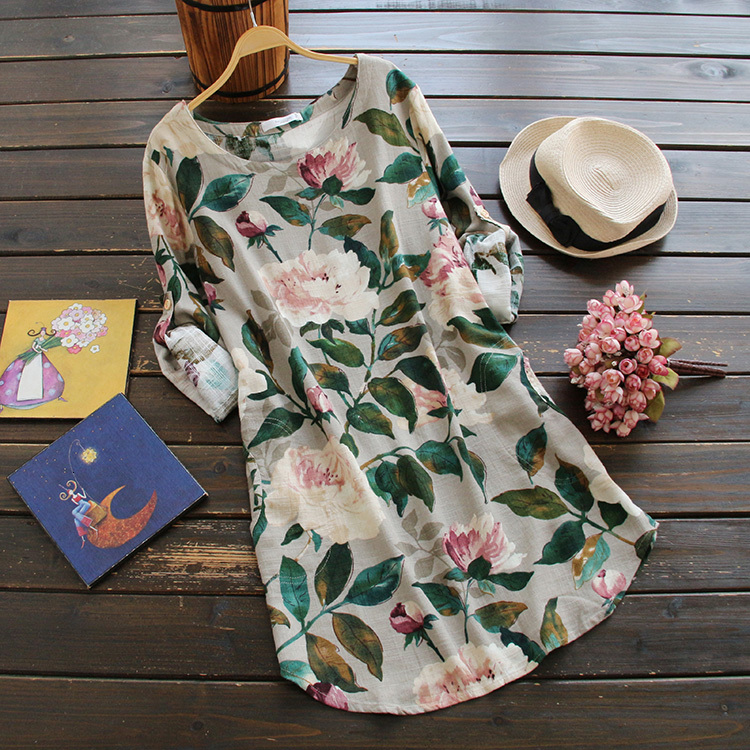 

Women's Blouses & Shirts Lamtrip Classic Rustic Peony Flowers Print O-Neck Long Sleeve Cotton Soft Shirt Blouse 44UU, Flower