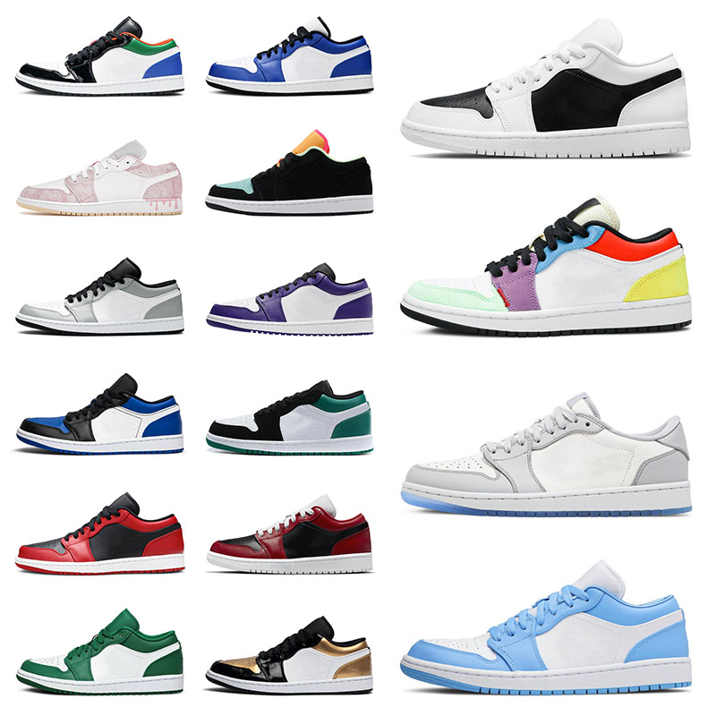 

Mens Jumpman 1 1s Low Basketball Shoes Paint Drip Panda UNC Court Purple Bred Gym Red Island Green Royal Toe Smoke Grey Men Women Sports Sneakers, # low chicago flip 36-45