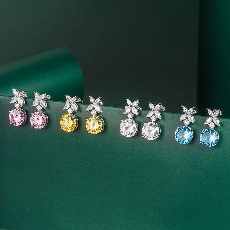 

S925 Silver Needle Double Horse Eye Powder Diamond Earrings Set Yellow Diamond Korean Lucky Leaf Grass Earrings Earrings